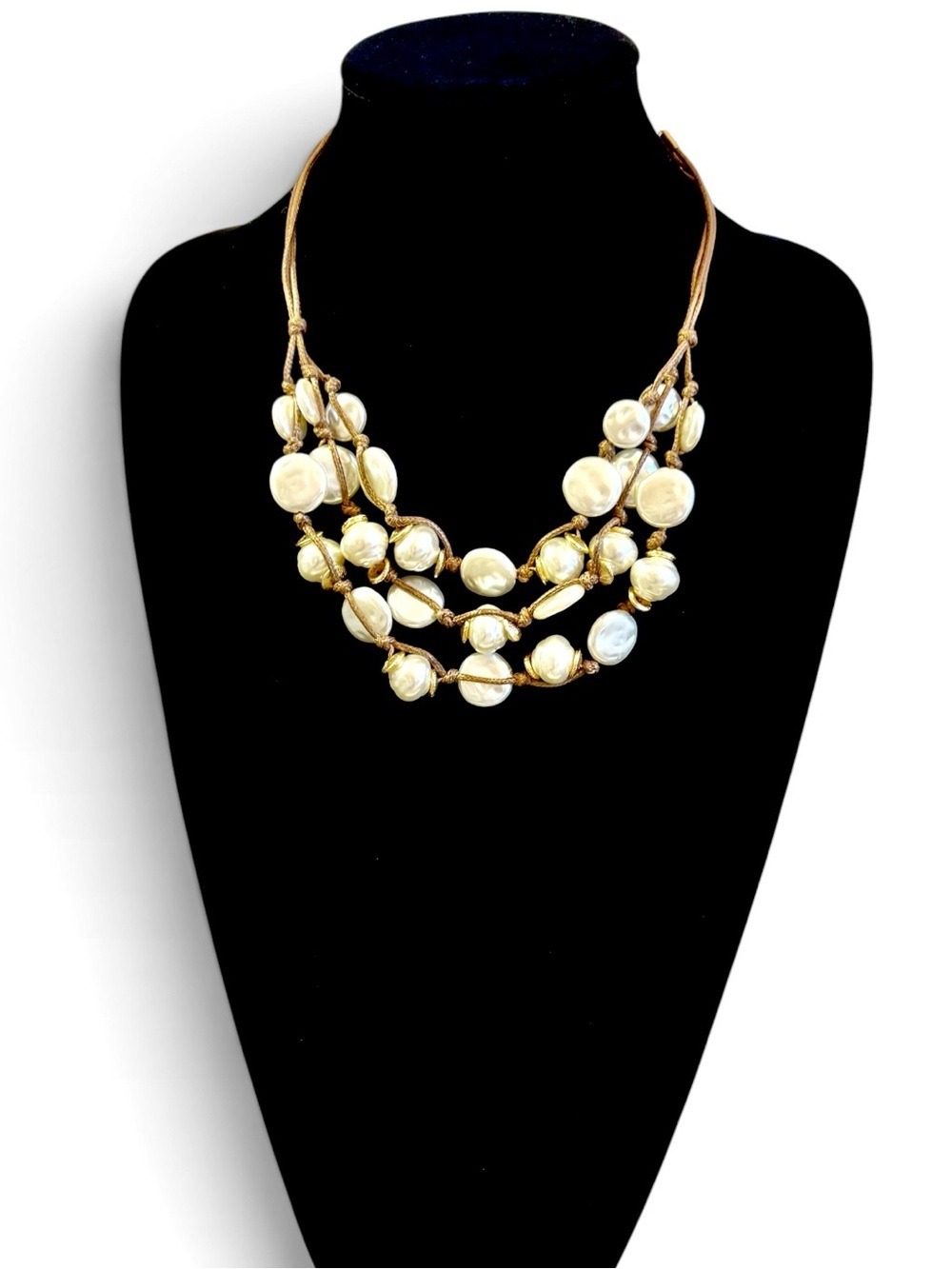 Chico's Gold Faux Pearl Layered Necklace